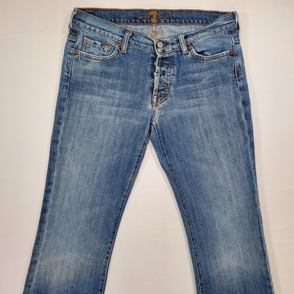 7 For All Mankind Jeans Boy Cut Womens Sz 29 Blue Denim Low Rise Bootcut USA VTG - Picture 4 of 16